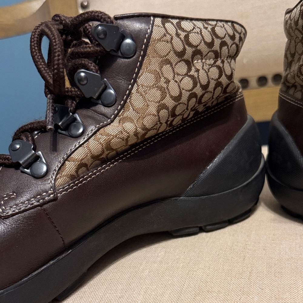 Coach “Dianne” Brown and Black Monogram Lace-Up Boots, Size 8M - Picture 5 of 12